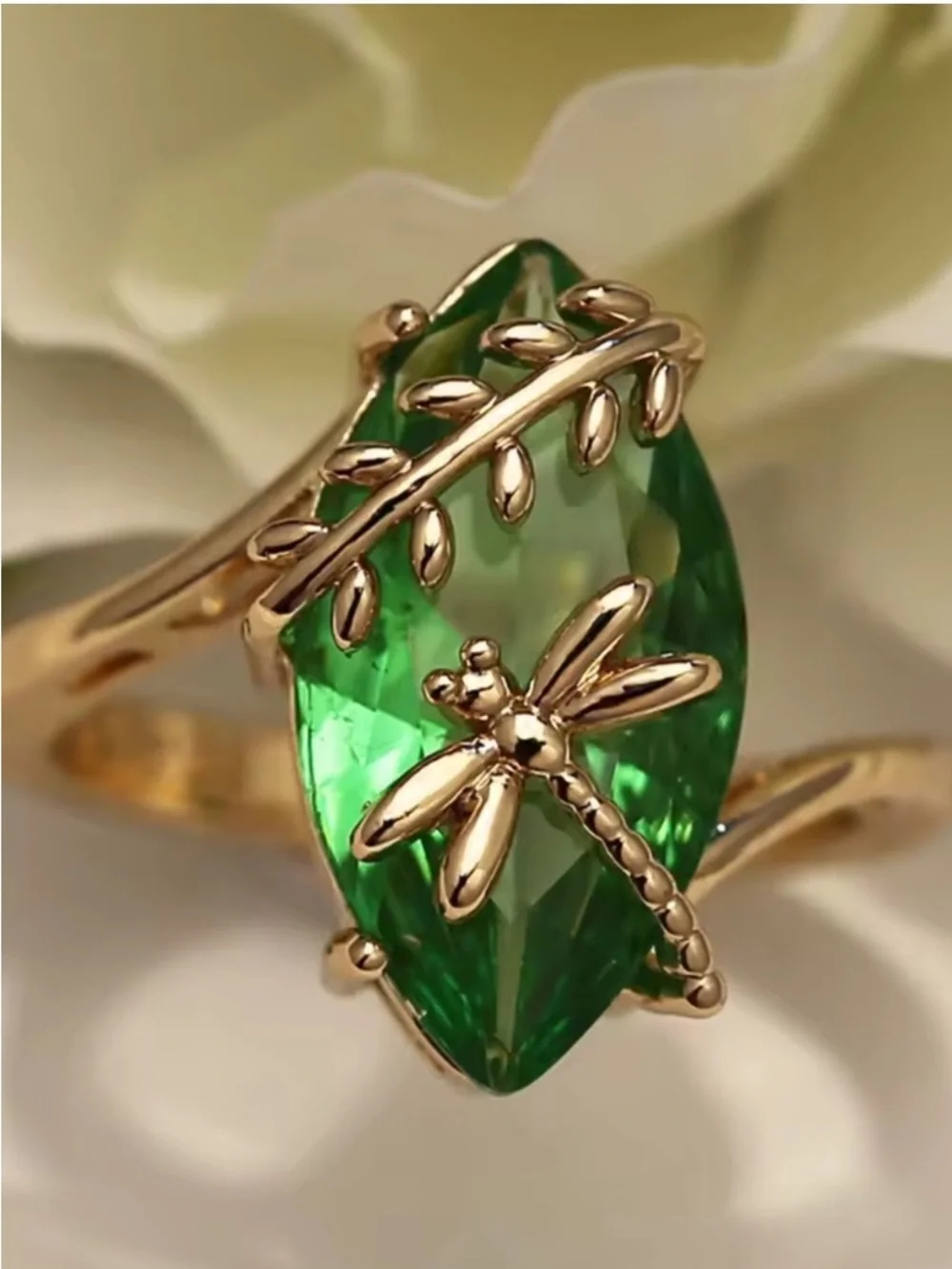 Vintage Emerald Marquis Dragonfly Ring